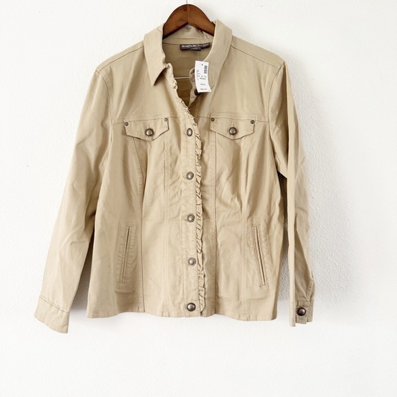Avenue Ruffle Button Tan Jacket Chore Trucker Plus Size 14/16 - Picture 1 of 13